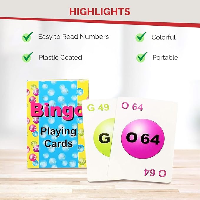 MR CHIPS Professional Plastic Coated Bingo Cards - Deck of 75 Playing Calling Colorful Reusable for Games on The go!