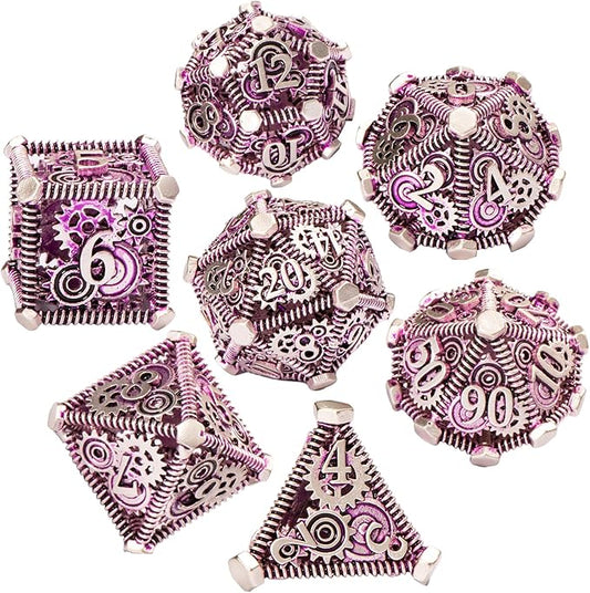 DND Metal Dice Set, UBEUCK 7PCS Gear Metal DND Dice Set for Dungeons & Dragons Board Games Boxes (Gear Purple)