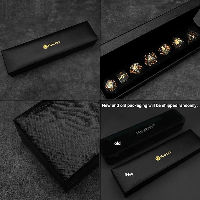 Haxtec Sharp Edge Dice Set DND Dice Black Resin Dice Iridecent Mylar Galaxy D&D Dice for RPG Role Playing Dungeons and Dragons Gift