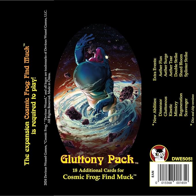Devious Weasel Games: Cosmic Frog: Gluttony Pack - Expansion to Find Muck, Includes 18 New Cards, Strategy Board Game, Collection-Combat-Theft