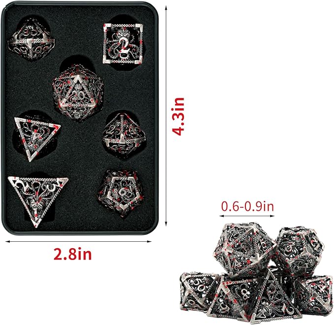 DaMohony Hollow Octopus Metal Dice Set, 7 PCS Polyhedral Dice Set with Metal Box for TRPG Board Games