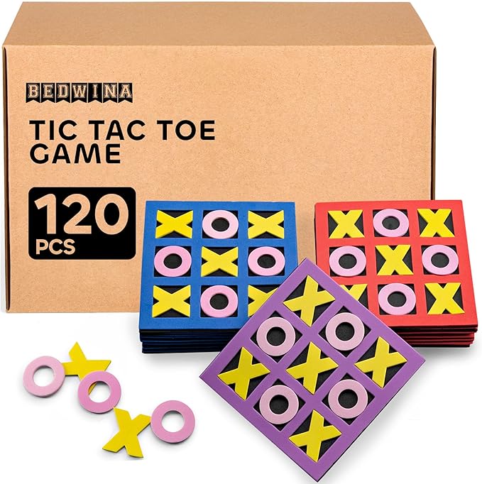 Tic Tac Toe (Bulk Pack of 120) 5"x5" Foam Tic-Tac-Toe Mini Board Game Toys for Kids, Birthday Party Favors, Goody Bag Stuffers, Classroom Prizes & Occupational Therapy