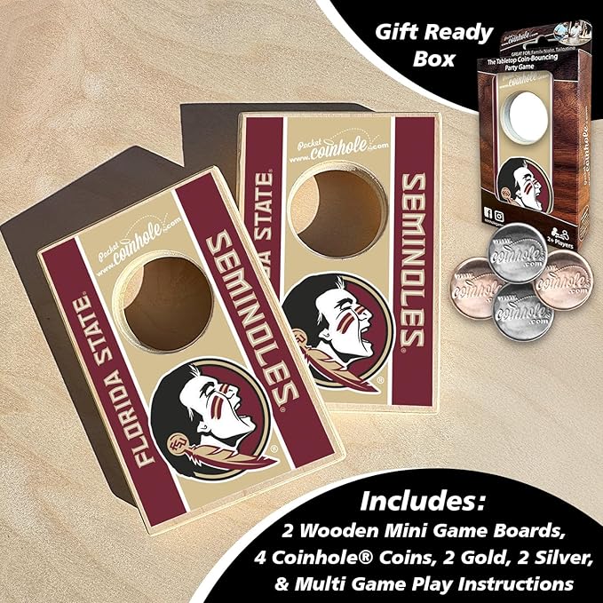 Tabletop Cornhole Game Set | Officially Licensed College Mini Football Cornhole Board Game | Includes Coins