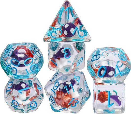 UDIXI 7PCS Polyhedral DND Dice, D&D Dice Set Filled with Mushroom and Flower for Role Playing Dice Games as DND RPG Table Games