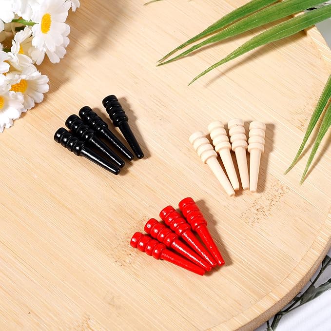 12pcs Cribbage Pegs, Wooden Cribbage Board Pegs Fit 1/8 Inch Holes Crib Pins Cribbage Accessories for Traditional Cribbage Board Game (Red, Black, Wood)