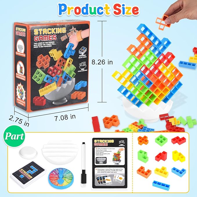 70 Pcs Tetra Tower Stack Game, Tetra Balance Tower Game for 2 Players+, Building Blocks Stacking Balance Games Toys for Kids, Adults, Friends, Classroom, Family and Travel Party