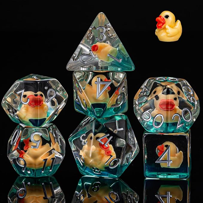 Yellow Duck Resin D&D Dice Set, 7pcs Polyhedral Dice (D4, D6, D8, D10, D12, D20, D%) for Dungeons and Dragons, RPG, MTG