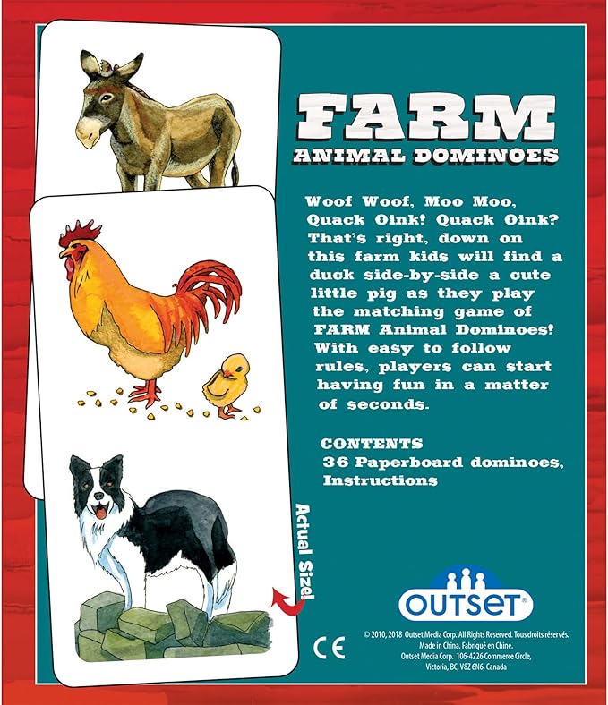 Farm Animal Dominoes - Outset Media, Classic Matching Card Game, No Reading Required, Childen & Preschoolers, Ages 3+