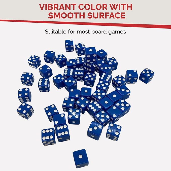 MR CHIPS D6 Standard 16 mm Opaque Dice with Pip Dots - 100 Pack - Blue