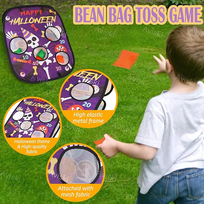 Halloween Bean Bag Toss Games - Outdoor/Indoor Activities for Family with Skull Pumpkin Spider Pattern and Scores
