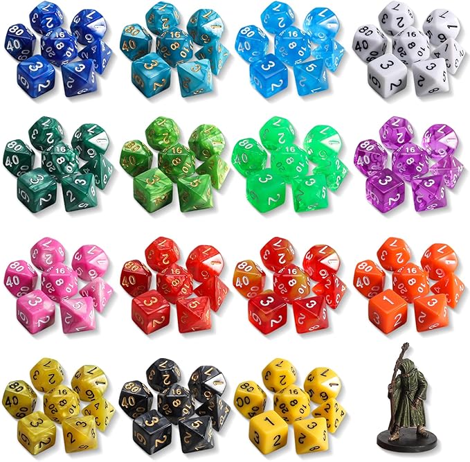 QMay DND Dice Set 15 X 7 Polyhedral Dice (105pcs) with 1 Large Flannel Bag, D&D Dice (D4 D6 D8 D10 D% D12 D20) for Dungeons and Dragons RPG MTG Table Games
