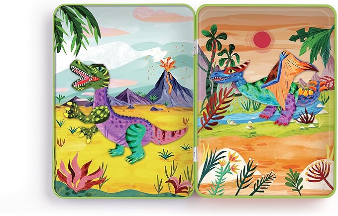 Mudpuppy Dino Mix-Up – Magnetic Build-It Travel Friendly Game with Illustrated Prehistoric Background Scenes Including 2 Dino Characters and Over 40 Mix and Match Magnets for Children Ages 4 and Up
