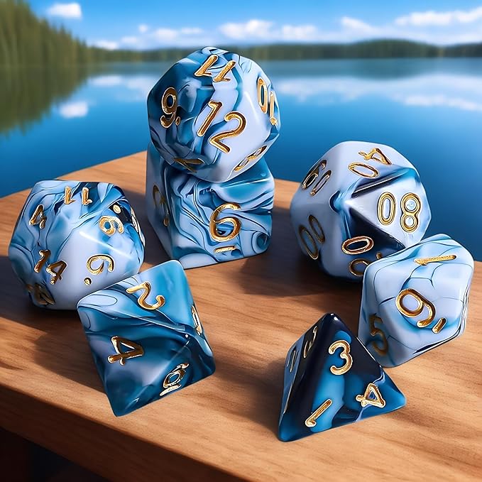 DND Dice Set - 7 Pcs Polyhedral Dice for Dungeon and Dragons D&D TTRPG MTG Table Role Playing Games(Lake Blue Mixed White)