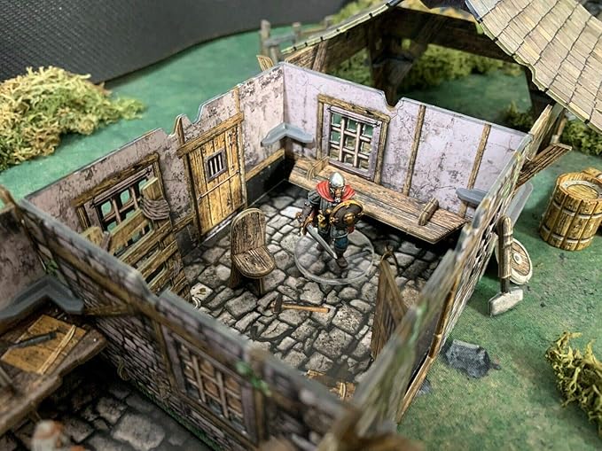 Battle Systems – Modular Fantasy Scenery – Perfect for Roleplaying and Wargames - Multi Level Tabletop Terrain for 28mm Miniatures – Colour Printed Model Diorama – DND Warhammer (Blacksmith's Forge)