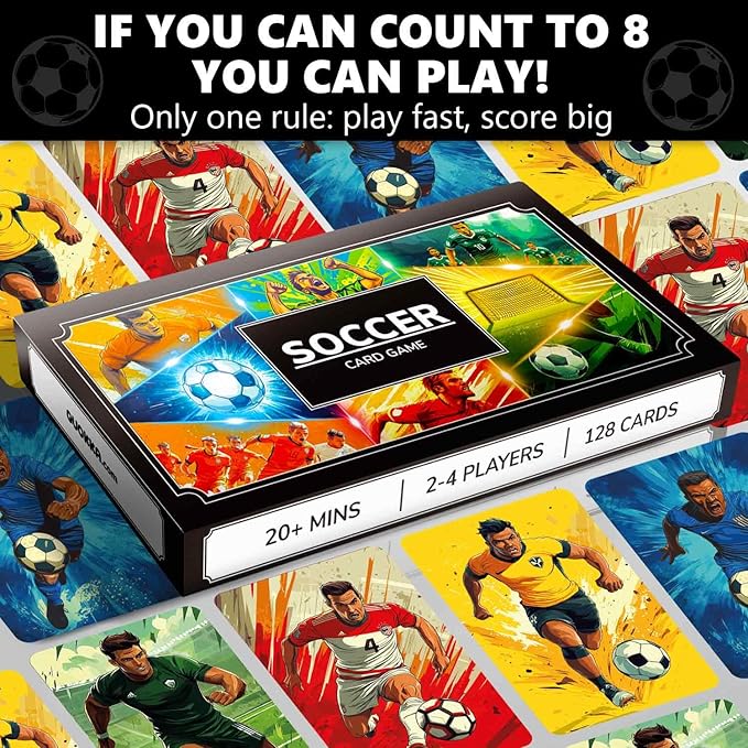 QUOKKA Soccer Fast-Paced Card Game for Kids & Adults – 128 Cards & Easy Rules – Quick & Fun Matching Game – 2-8 Players – Ages 8+ – Perfect for Family Games Night, Travel and Parties