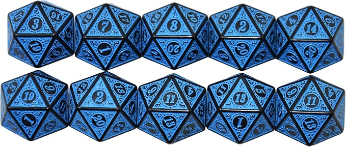 SmartDealsPro 10-Pack Retro 26mm Large 20 Sided Dice D20 Polyhedral Dice for DND RPG MTG Table Game(Retro Blue)