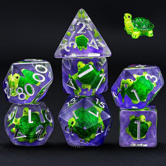 DND Resin Tortoise Dice Set, D&D Polyhedral Dice for Dungeons and Dragons RPG, MTG Role Playing Games D and D Dice 7pcs D20 D12 D10 D8 D6 D4