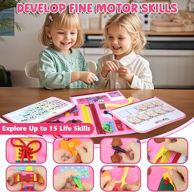 Busy Board for Toddlers 2-4, Busy Book for Toddlers 1-3 3-5 Montessori Busy Board Toys Learning Preschool Educational Sensory Board for 1 Year Old Quiet Book Car Airplane Activities for Toddlers 1-3