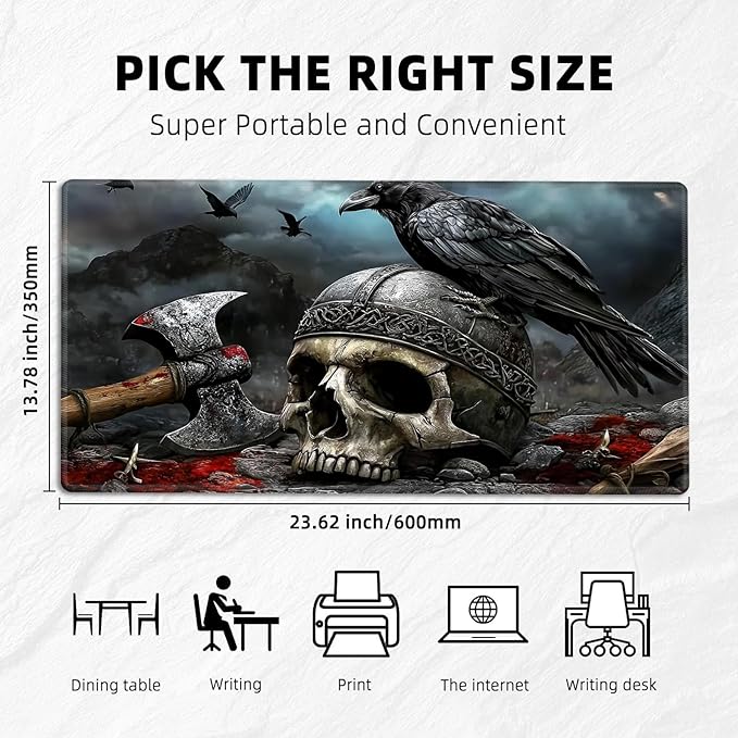 for MTG Playmat with Zones Storage Bag, for TCG Playmat and Playing Card Mat for Magic Board Games, Skull Axe Non-Slip Stitched Edges Game Mat, Rollable Foldable Card Playmats