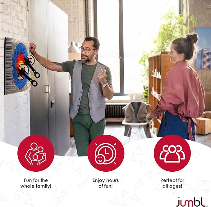 Jumbl Wall-Mounted Axe Throwing Game Set – Bristle Target with Foam Axes for Bars, Basements, and Playrooms | Indoor Safe Play for Adults & Kids, Fun Wall Decor for Boys Rooms & Game Rooms