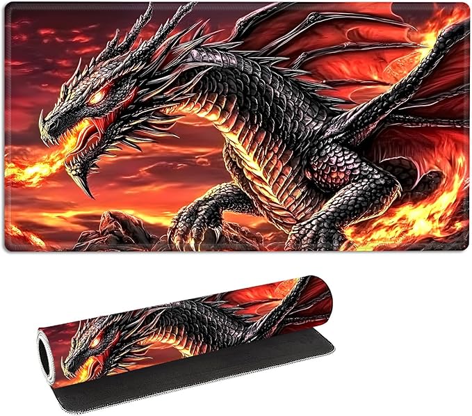 for MTG Playmat with Storage Bag, for TCG Playmat and Playing Card Mat for Magic Board Games, Non-Slip Fire Dragon Desk Mat, Stitched Edges Game Mat, Rollable & Foldable Card Playmat