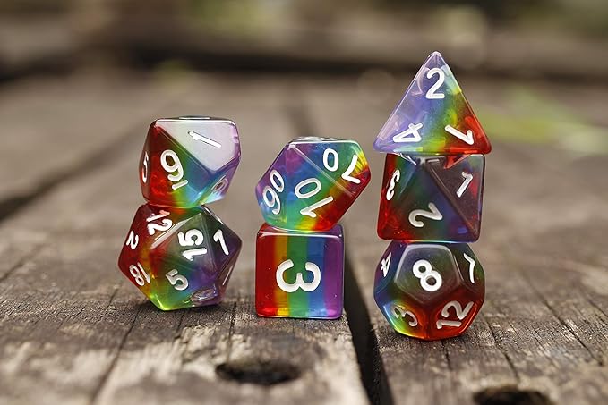 Polyhedral DND Dice Set RPG Rainbow Dice for Dungeons and Dragons(D&D) Role Playing Game,MTG,Pathfinder,Table Game,Math Games Dice Set with Dice Pouch
