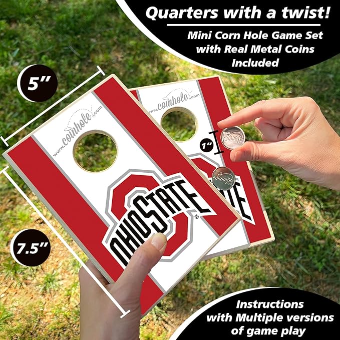 Tabletop Cornhole Game Set | Officially Licensed College Mini Football Cornhole Board Game | Includes Coins