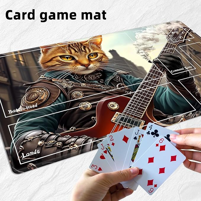 for MTG Playmat with Zones Storage Bag, for TCG Playmat and Playing Card Mat for Magic Board Games, Tabby Cat Non-Slip Stitched Edges Game Mat, Rollable Foldable Card Playmats
