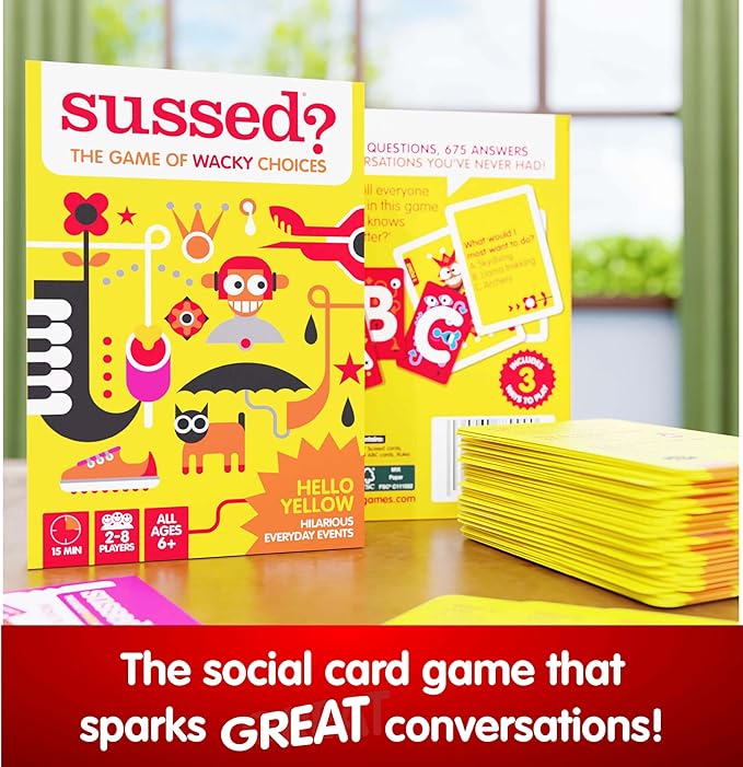 SUSSED The Wacky ‘What Would You Do?’ Social Card Game - Fun & Easy for Kids - Travel Game, Family Activity & Road Trip Essential - Ages 6 & Up - Yellow Pack