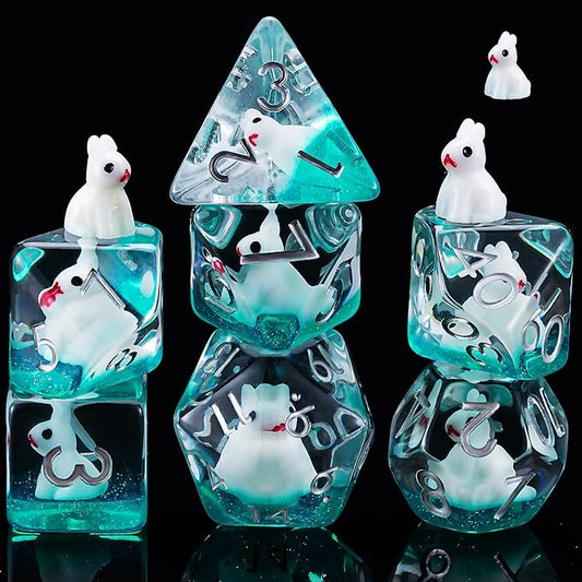 Resin Rabbit DND Dice Set, Polyhedral D&D Dice Animal Inclusion Dice for Dungeons and Dragons MTG RPG Board Games