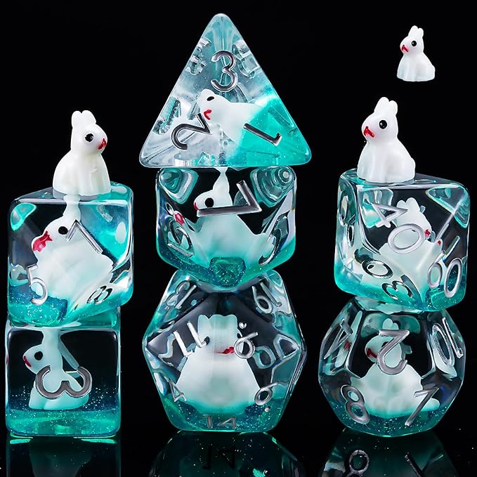 Resin Rabbit DND Dice Set, Polyhedral D&D Dice Animal Inclusion Dice for Dungeons and Dragons MTG RPG Board Games