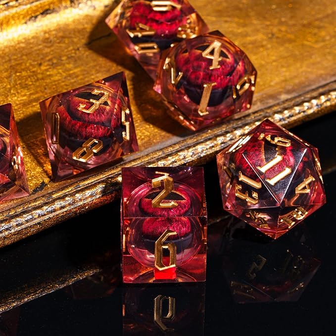 7PCS DND Dice Set,Dragon Eye Liquid Core Sharp Edge Dice Set RPG Polyhedral Die,for Dungeons and Dragons TTRPG Games Roleplaying Games Pathfinder,with Gift Box(Eyeball Red)