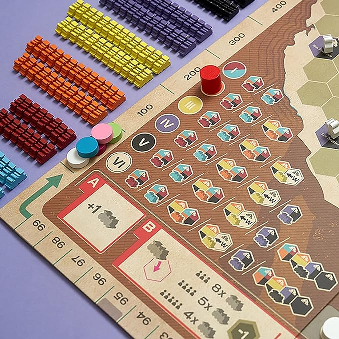 Ride The Rails, Core Strategy Board Game, 3 to 5 Players, 1 Page of Rules, Quick 60 Minute Play Time, Ages 14 and Up