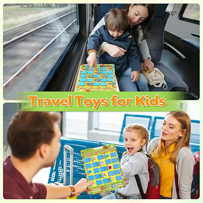 Matching Memory Game for Kids Ages 4-8, Flip to Win Wooden Board Games, Toddler Travel Toys for 3 4 5 6 7 8 Years Old Boys Girls, Road Trip Essentials, Airplane, Car Activity Easter Gifts