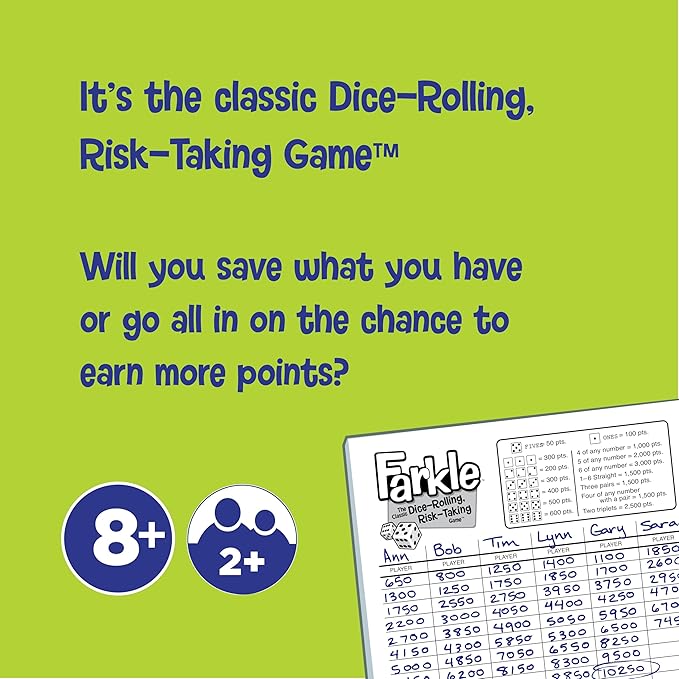 PlayMonster Farkle Classic Dice Game - Family Game Night - Easy to Travel - Ages 8+