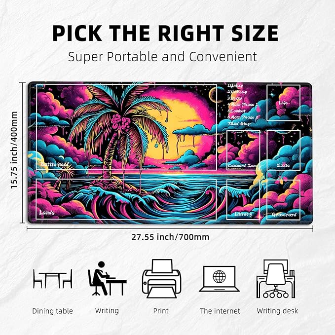 for MTG Playmat with Zones Storage Bag,for TCG Playmat and Playing Card Mat for Magic Board Games, Colorful Beach Non Slip Stitched Edges Game Mat, Rollable Foldable Card Playmats