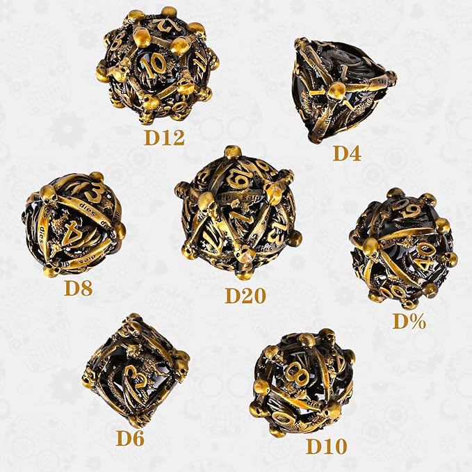 DND Metal Dice Set, UBEUCK 7PCS Gear Metal DND Dice Set for Dungeons & Dragons Board Games Boxes (Gold dice)