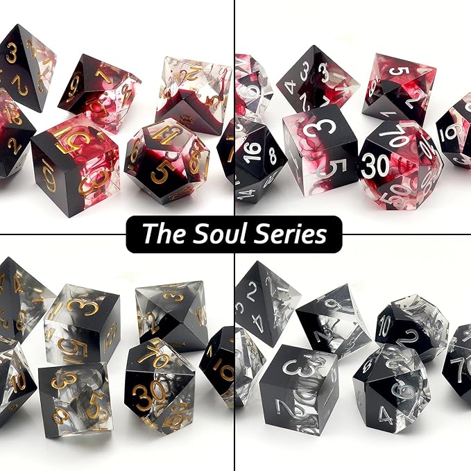 Haxtec Sharp Edge Dice Set DND Dice Set with Dice Case Handmade Black Swirls Resin D&D Dice Set for TTRPGs Dungeons and Dragons Gifts-Dark Soul