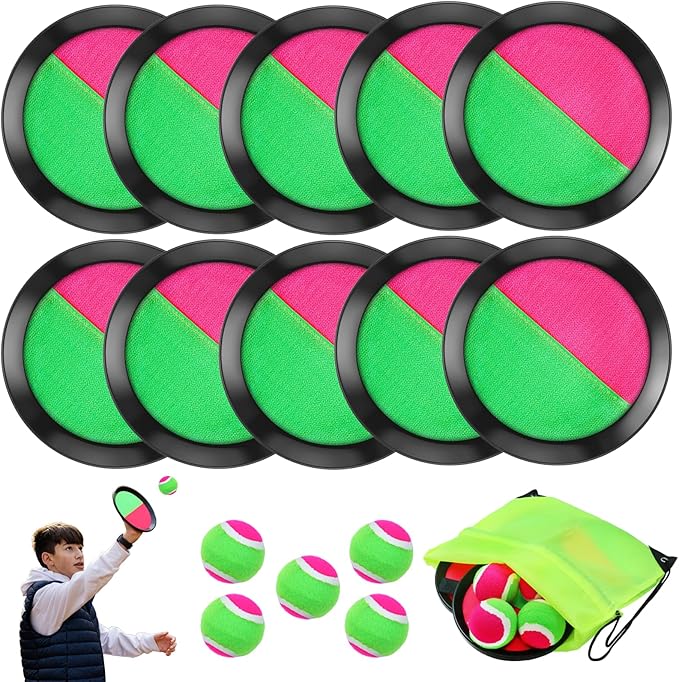 Toss and Catch Game Set, 10 Paddles 5 Balls and 1 Storage Bag, Classic Outdoor Games, Beach Games, Yard Games Suitable for Family Teens Adults