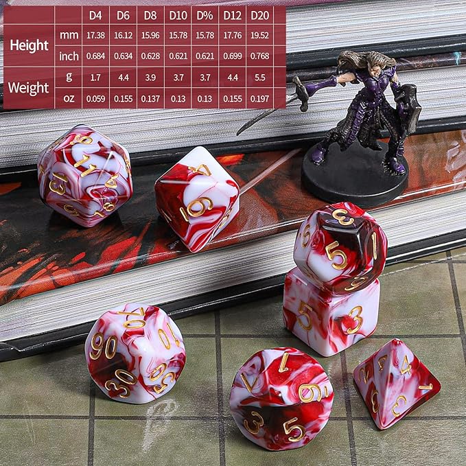 CiaraQ DND Polyhedral Dice Set with a Black Dice Bag for D&D RPG MTG Role Playing Table Games