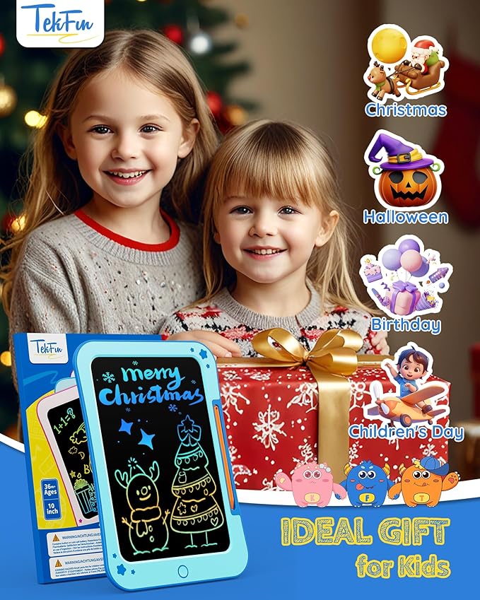 TEKFUN LCD Writing Tablet for Kids, 10 Inch Toddler Doodle Board, Drawing Pad for Teens, Mess Free Coloring Board, Preschool Learning Toys,Christmas Birthday Gifts for 3-12 Year Old Girls Boys (Blue)