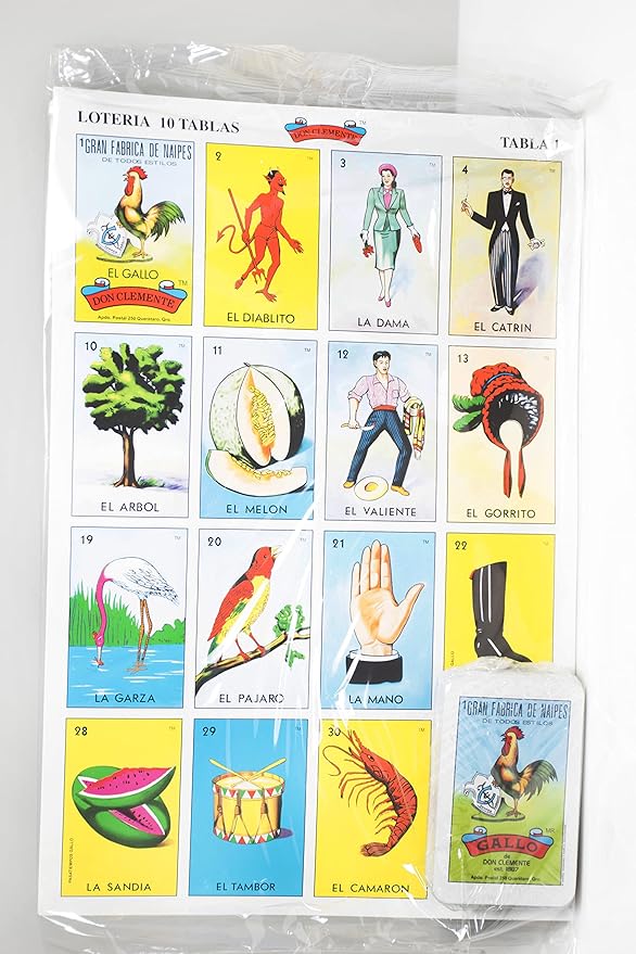 Don Clemente Mexican Jumbo Loteria Set, Deck of Cards Fun and Educational, 10 Large Boards