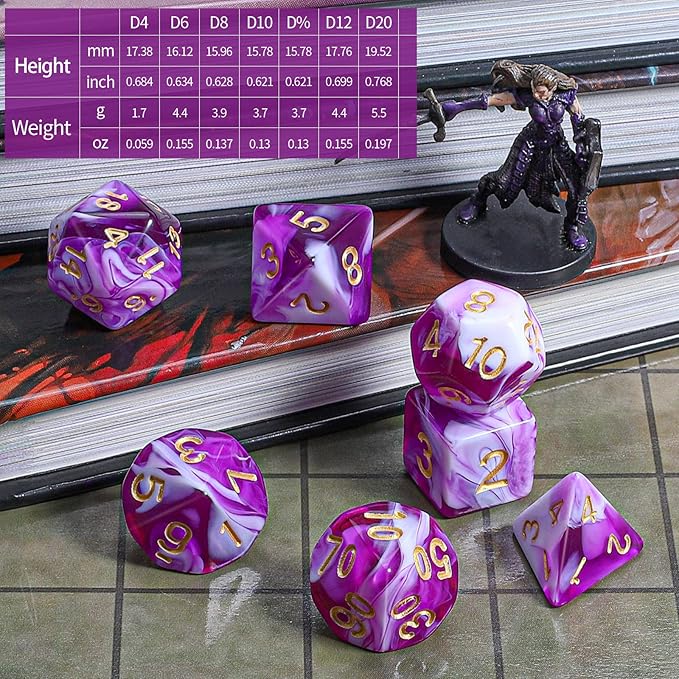 CiaraQ DND Polyhedral Dice Set with a Black Dice Bag for D&D RPG MTG Role Playing Table Games