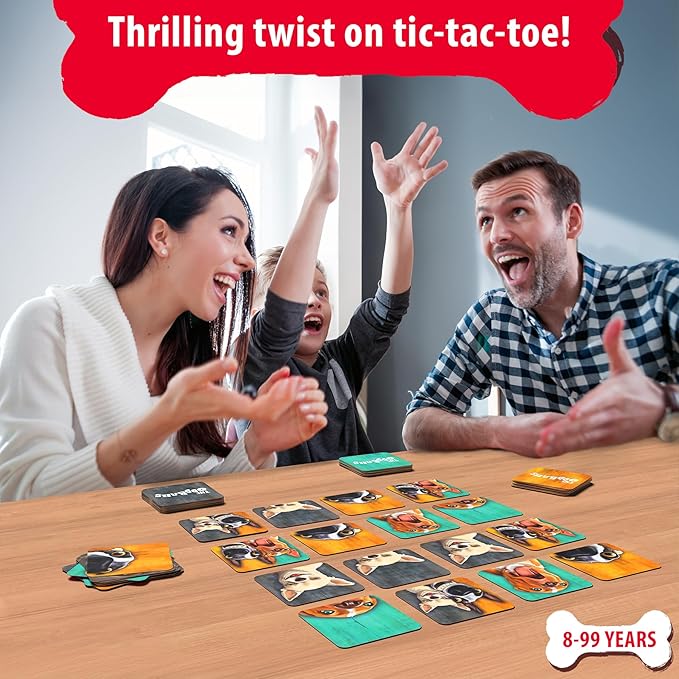 Hilarious Card Game with Crazy Dogs, Travel & Family Friendly Party Game for Kids, Teens & Adults, Tic Tac Toe with a Twist, Fast & Fun, Gifts for Board Game Lovers Ages 8, 9, 10 & Up