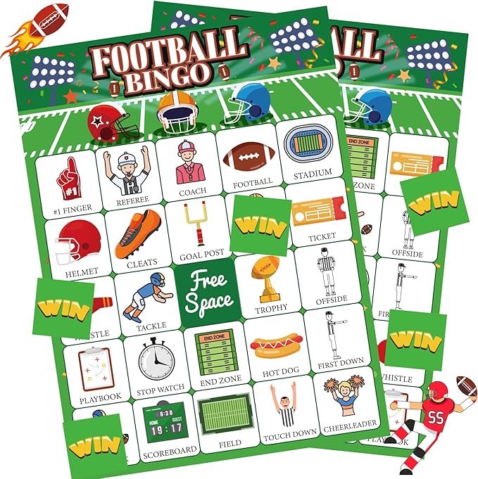 Football Party Games Football Bingo for Adults Kids Football Games 24 Players Football Activities Football Birthday Party Supplies Favors