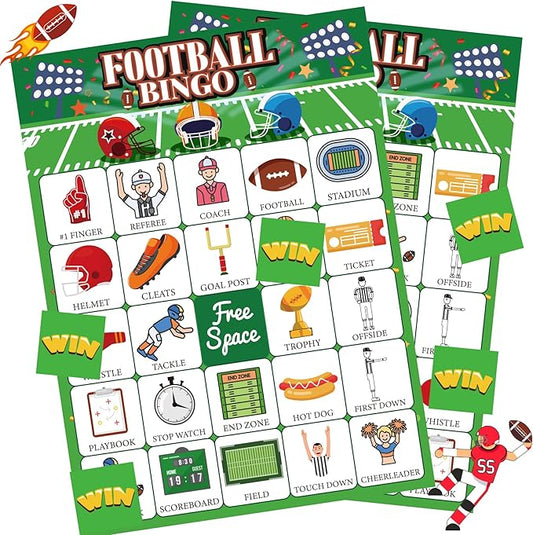 Football Party Games Football Bingo for Adults Kids Football Games 24 Players Football Activities Football Birthday Party Supplies Favors