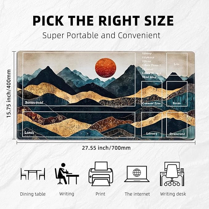 for MTG Playmat with Zones Storage Bag,for TCG Playmat and Playing Card Mat for Magic Board Games, Mountain Sun Non Slip Stitched Edges Game Mat, Rollable Foldable Card Playmats
