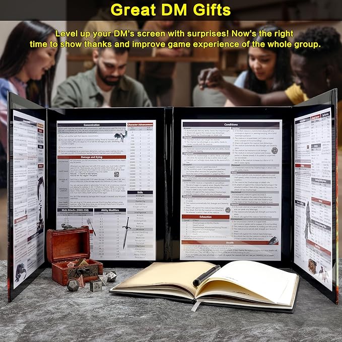 Haxtec DND DM Screen, Dungeons and Dragons Master Screen, Four-Panel with Magnetic Pockets DM Screen for Board Games Masters, TTRPG Accessories D&D Gifts for DM Dungeons Masters