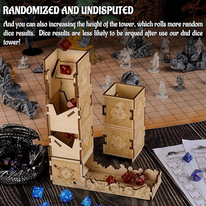 DND Modular Dice Tower Wood Laser Etched 12 Cute Classes Dice Roller Perfect for Board Game and Tabletop RPG (Modular)