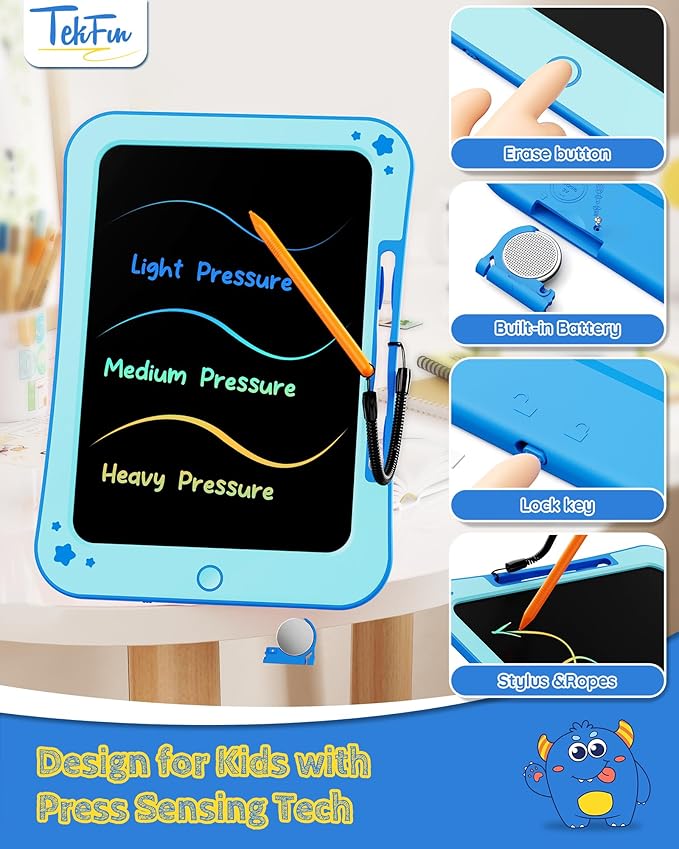 TEKFUN LCD Writing Tablet for Kids, 10 Inch Toddler Doodle Board, Drawing Pad for Teens, Mess Free Coloring Board, Preschool Learning Toys,Christmas Birthday Gifts for 3-12 Year Old Girls Boys (Blue)